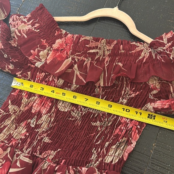 MISA Los Angeles Rima Mini Dress in Floral Burgundy Off the Shoulder Ruffle sz M - Picture 11 of 13